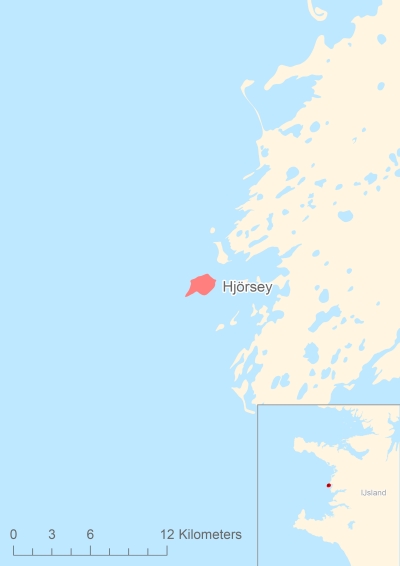 Ligging van het eiland Hjörsey in Europa