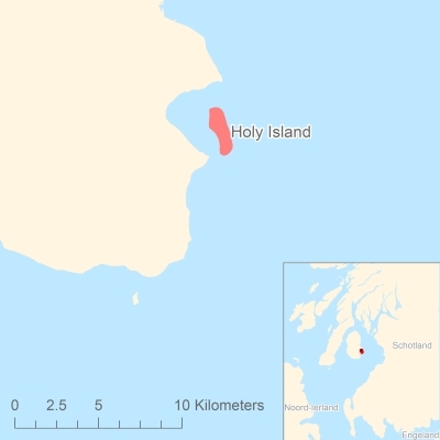 Ligging van het eiland Holy Island in Europa