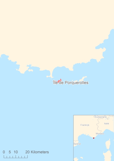 Ligging van het eiland Île de Porquerolles in Europa