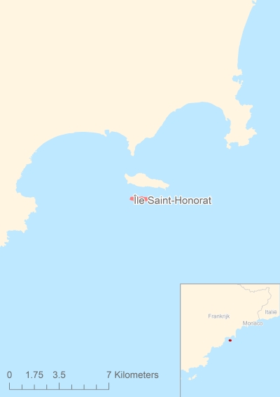 Ligging van het eiland Île Saint-Honorat in Europa