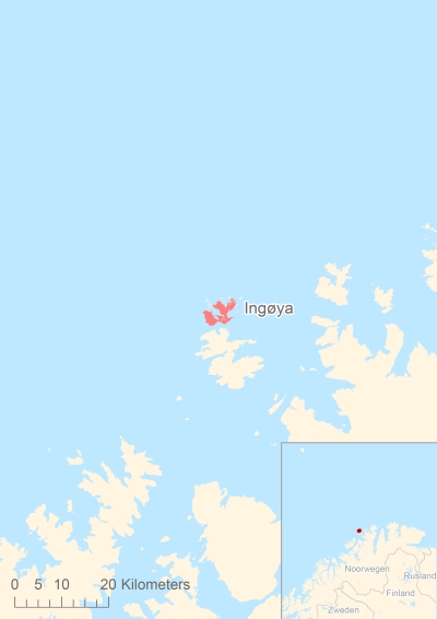 Ligging van het eiland Ingøya in Europa