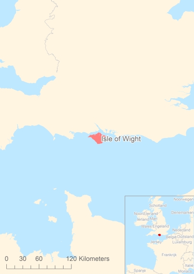 Ligging van het eiland Isle of Wight in Europa