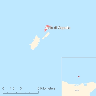 Ligging van het eiland Isola di Capraia in Europa