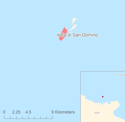 Ligging van het eiland Isola di San Domino in Europa