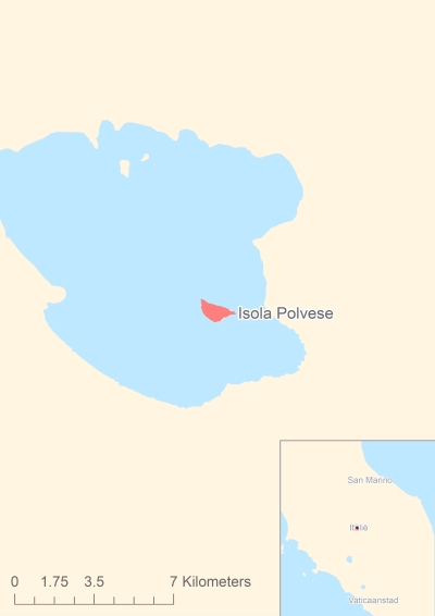 Ligging van het eiland Isola Polvese in Europa
