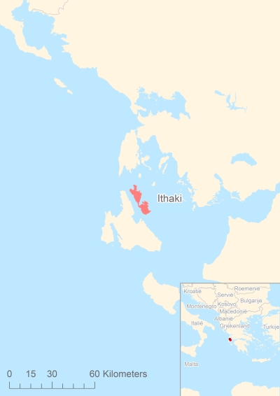 Ligging van het eiland Ithaki in Europa