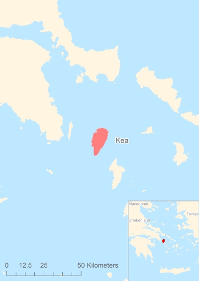 Ligging van het eiland Kea in Europa