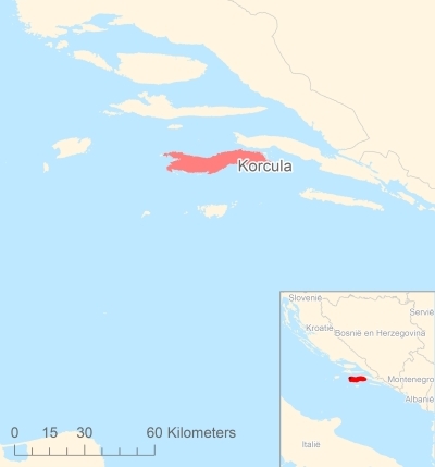 Ligging van het eiland Korcula in Europa