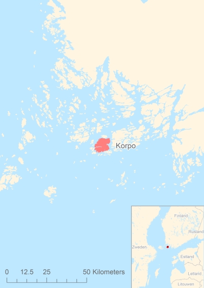 Ligging van het eiland Korpo in Europa