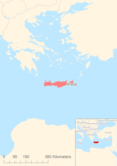 Ligging van het eiland Kreta in Europa