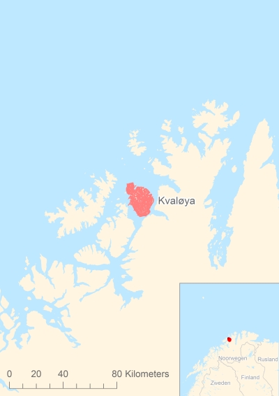 Ligging van het eiland Kvaløya in Europa