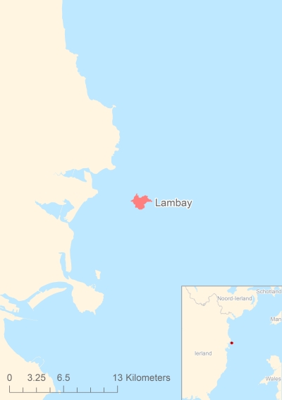 Ligging van het eiland Lambay in Europa
