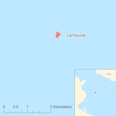 Ligging van het eiland Lampione in Europa