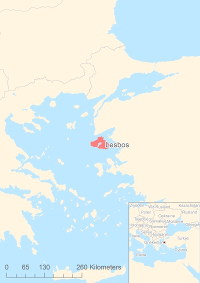 Ligging van het eiland Lesbos in Europa