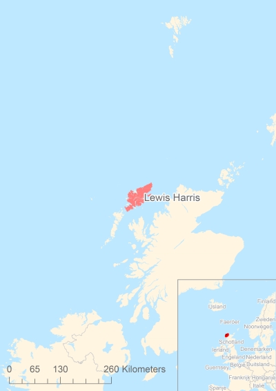 Ligging van het eiland Lewis Harris in Europa