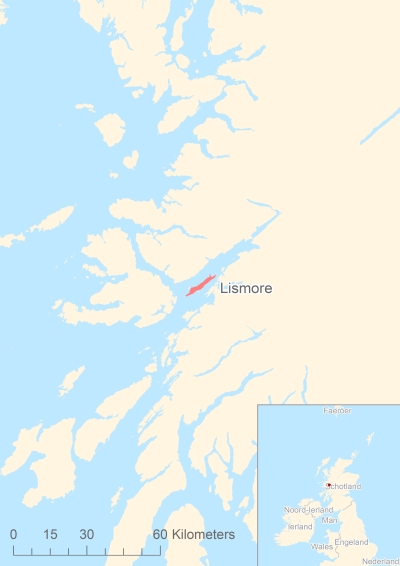 Ligging van het eiland Lismore in Europa