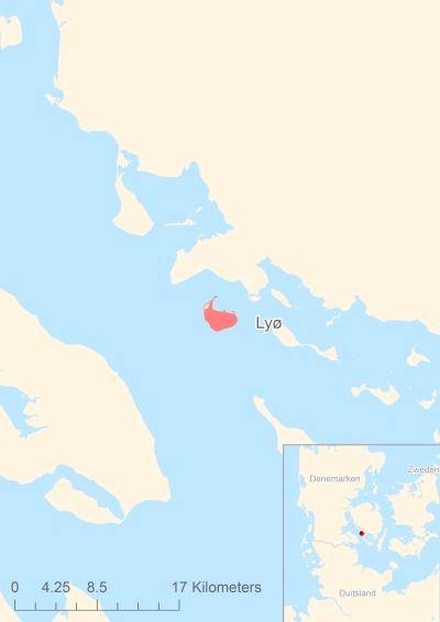 Ligging van het eiland Lyø in Europa