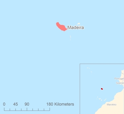 Ligging van het eiland Madeira in Europa