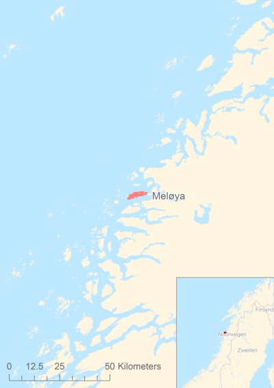 Ligging van het eiland Meløya in Europa