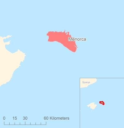 Ligging van het eiland Menorca in Europa