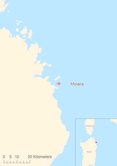 Ligging van het eiland Molara in Europa