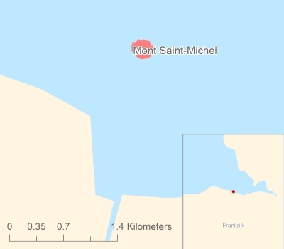 Ligging van het eiland Mont Saint-Michel in Europa