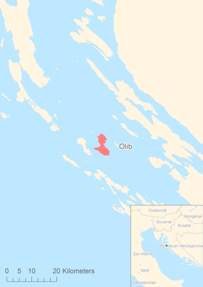 Ligging van het eiland Olib in Europa