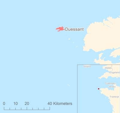 Ligging van het eiland Ouessant in Europa