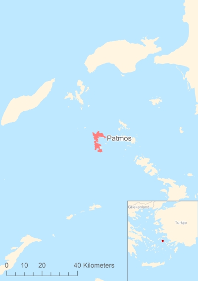 Ligging van het eiland Patmos in Europa
