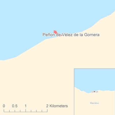 Ligging van het eiland Peñon de Vélez de la Gomera in Europa