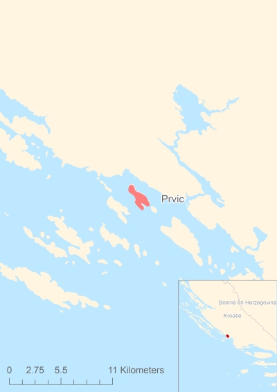 Ligging van het eiland Prvic in Europa
