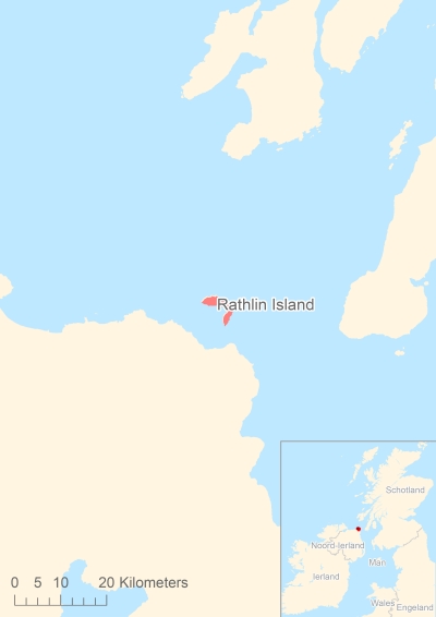 Ligging van het eiland Rathlin Island in Europa