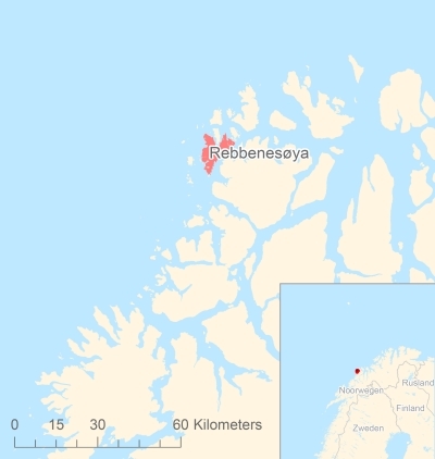 Ligging van het eiland Rebbenesøya in Europa