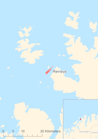 Ligging van het eiland Reinøya in Europa