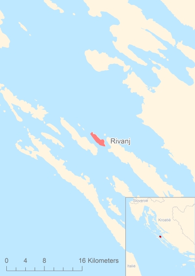 Ligging van het eiland Rivanj in Europa