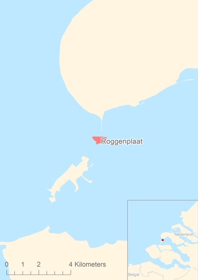 Ligging van het eiland Roggenplaat in Europa