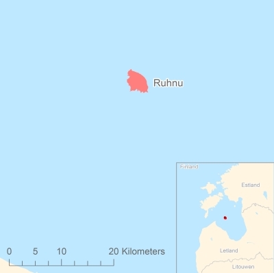 Ligging van het eiland Ruhnu in Europa