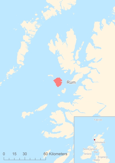 Ligging van het eiland Rùm in Europa