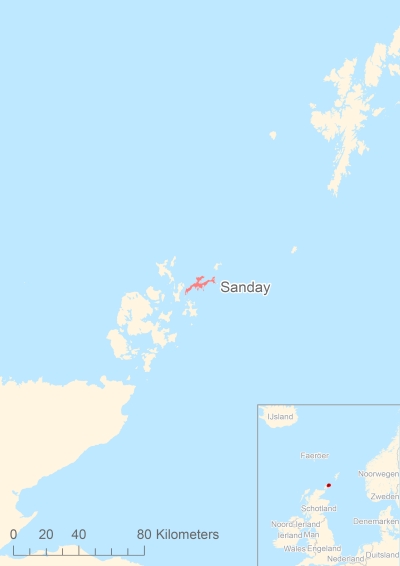 Ligging van het eiland Sanday in Europa