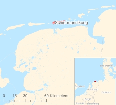 Ligging van het eiland Schiermonnikoog in Europa