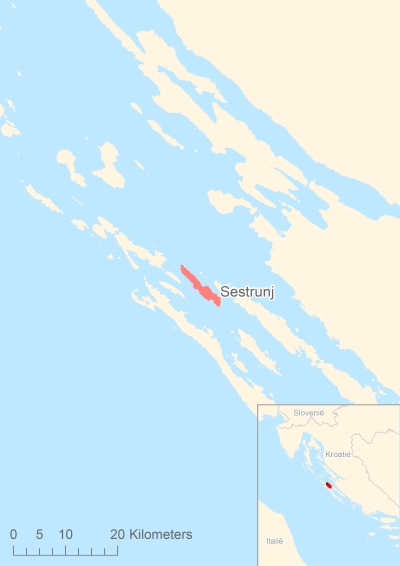 Ligging van het eiland Sestrunj in Europa
