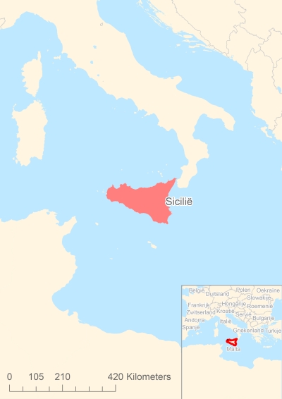 Ligging van het eiland Sicilië in Europa