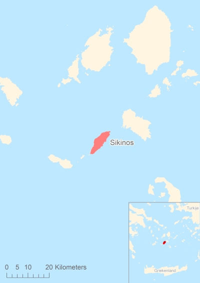 Ligging van het eiland Sikinos in Europa
