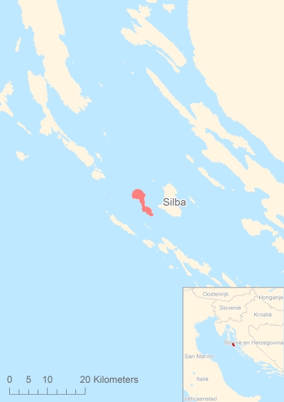 Ligging van het eiland Silba in Europa