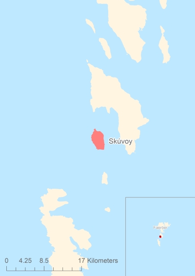 Ligging van het eiland Skúvoy in Europa
