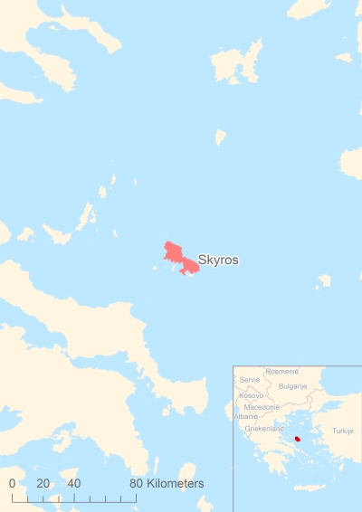 Ligging van het eiland Skyros in Europa