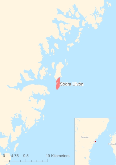Ligging van het eiland Södra Ulvön in Europa