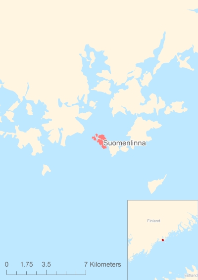 Ligging van het eiland Suomenlinna in Europa