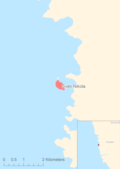 Ligging van het eiland Sveti Nikola in Europa