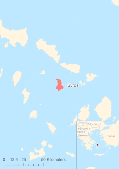 Ligging van het eiland Syros in Europa